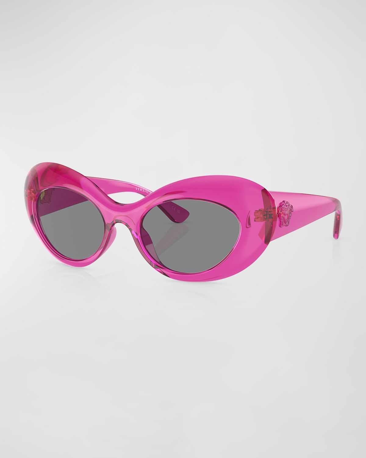 Versace Medusa Plastic Oval Sunglasses In Dark / Grey / Ink / Pink