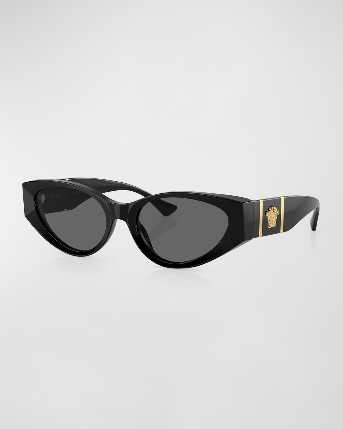 Shop Versace Medusa Beveled Acetate Cat-eye Sunglasses In Black