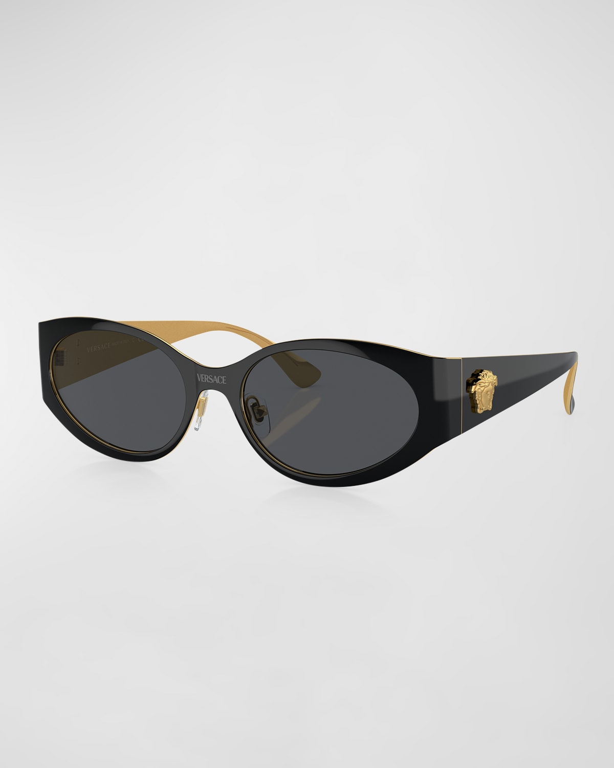 Shop Versace Medusa Metal Oval Sunglasses In Black
