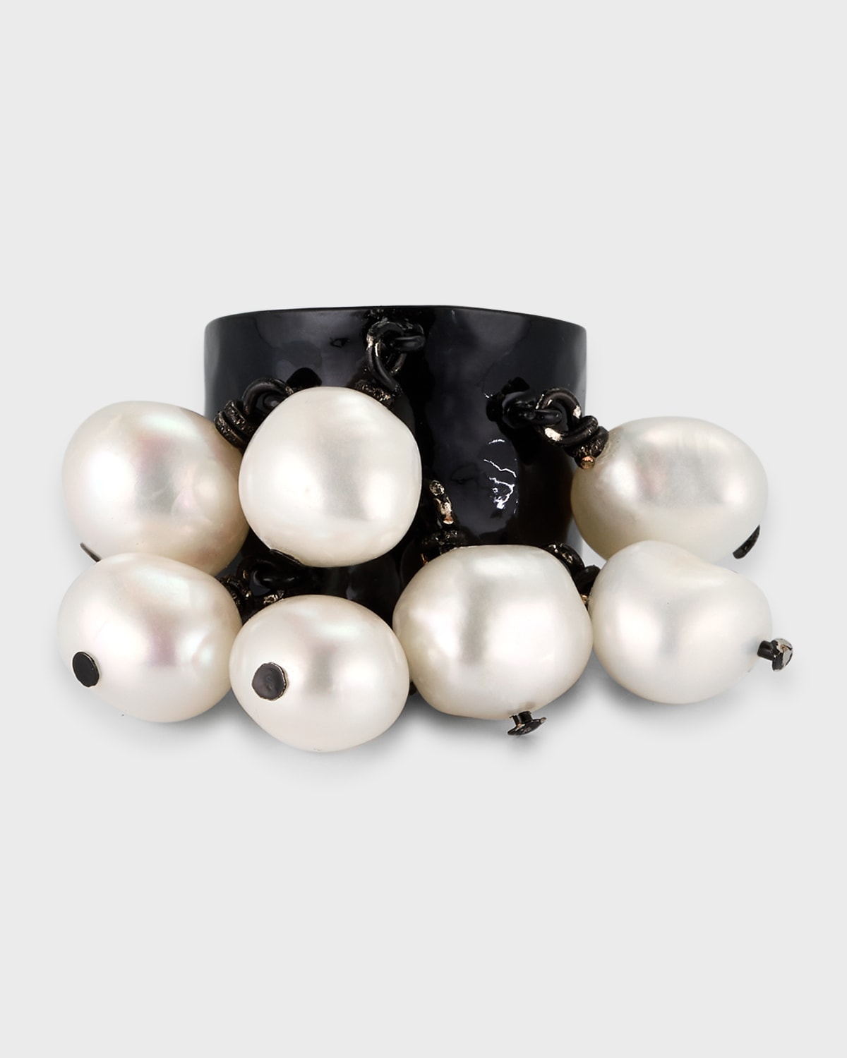 Pearl Charm Adjustable Black Ring