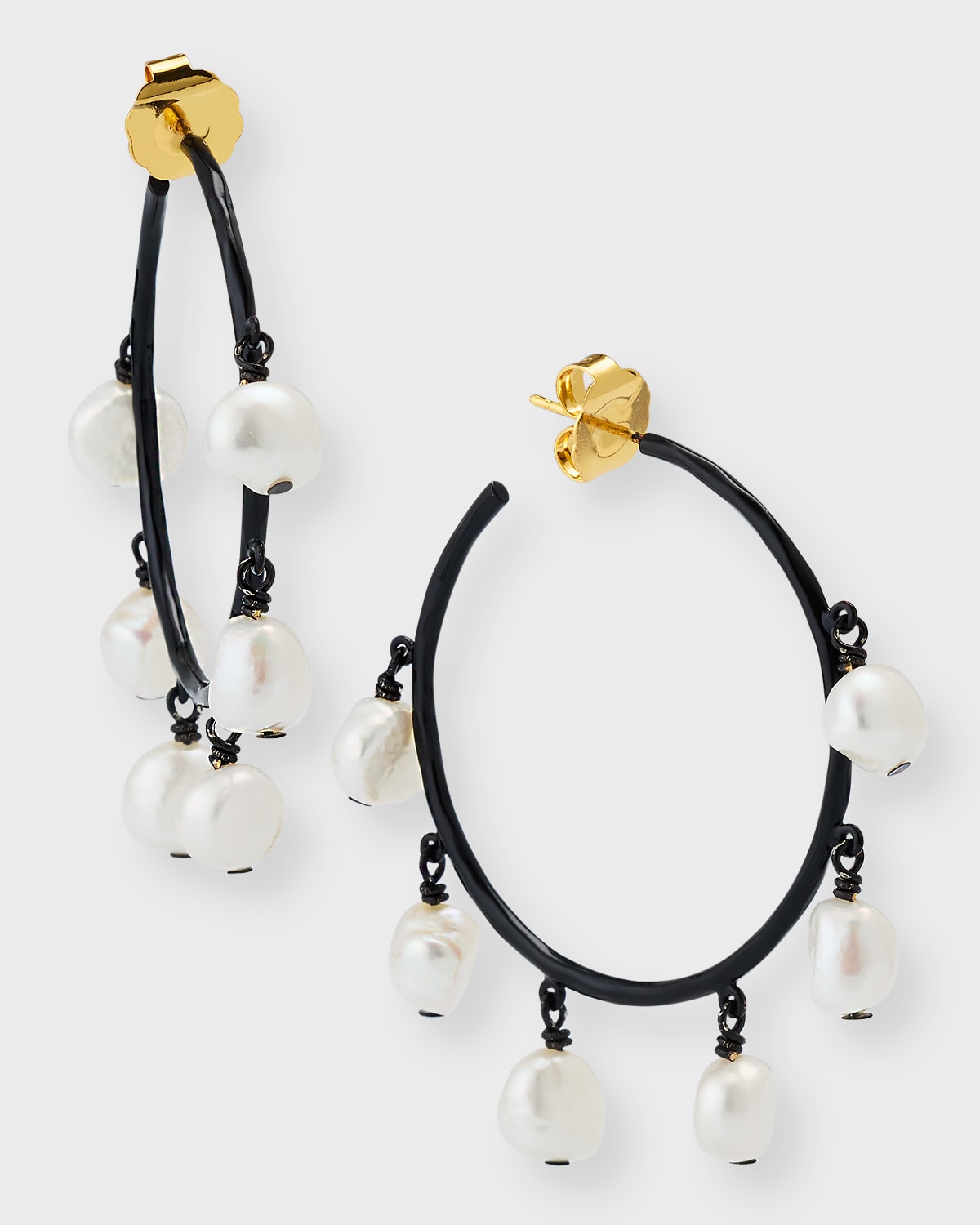 Skinny Hoop Earrings with Baroque Pearls