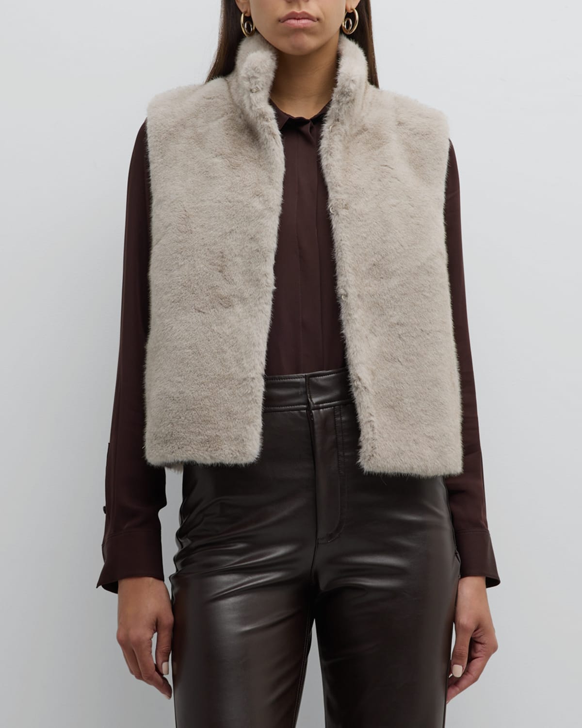 Adrienne Landau Faux Mink Fur Vest In Grey