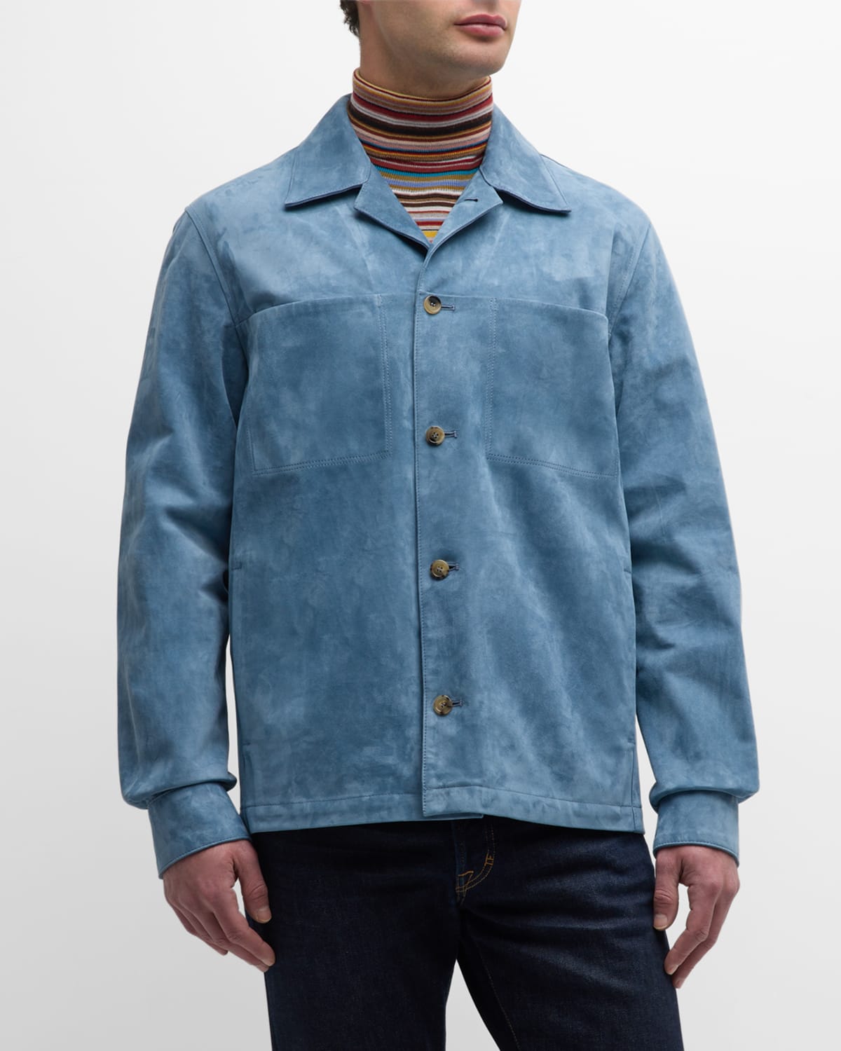 Shop Paul Smith Men's Suede Shirt Jacket In Light Blue