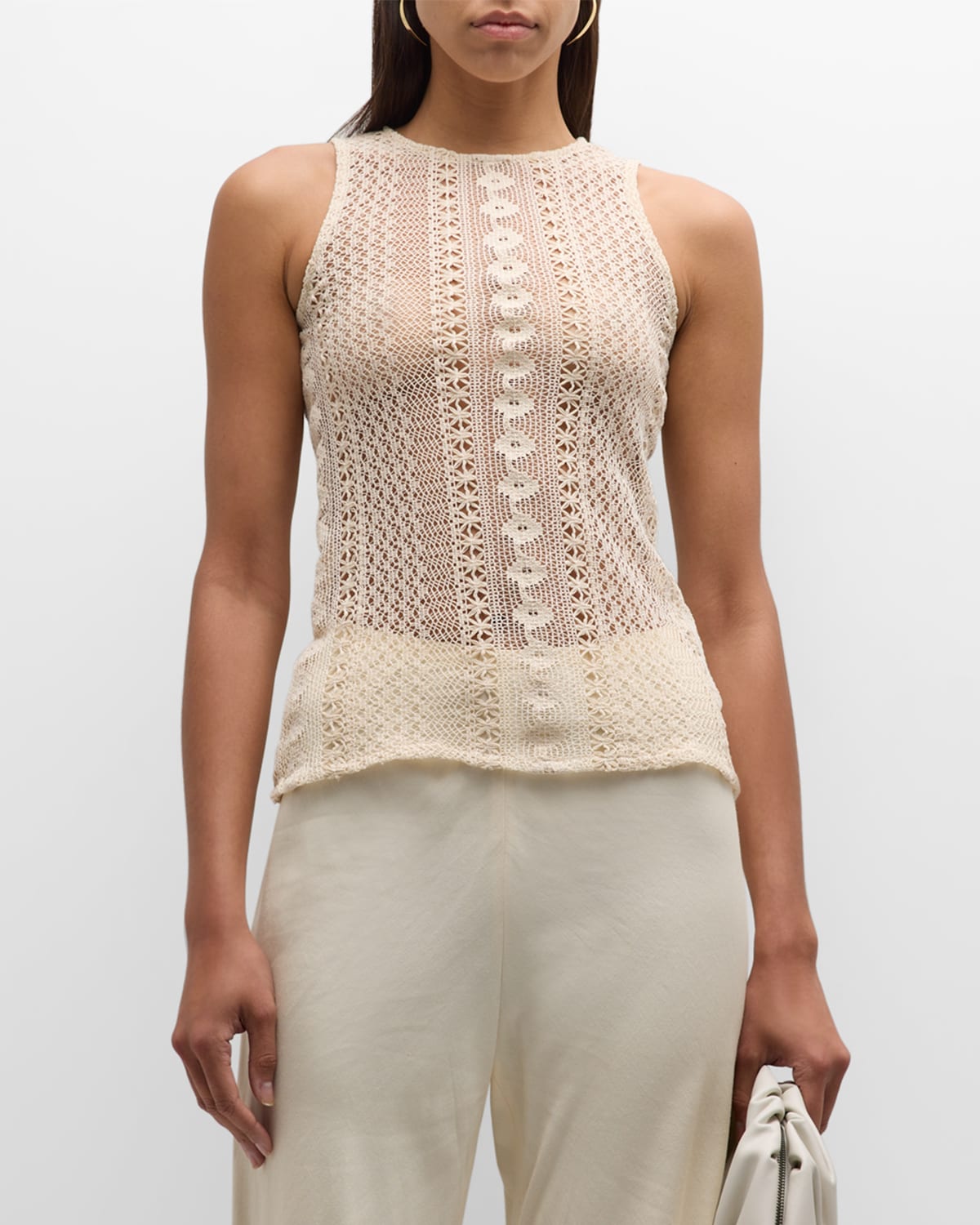 Albus Lumen Sleeveless Crocheted Cotton Top In Ivory