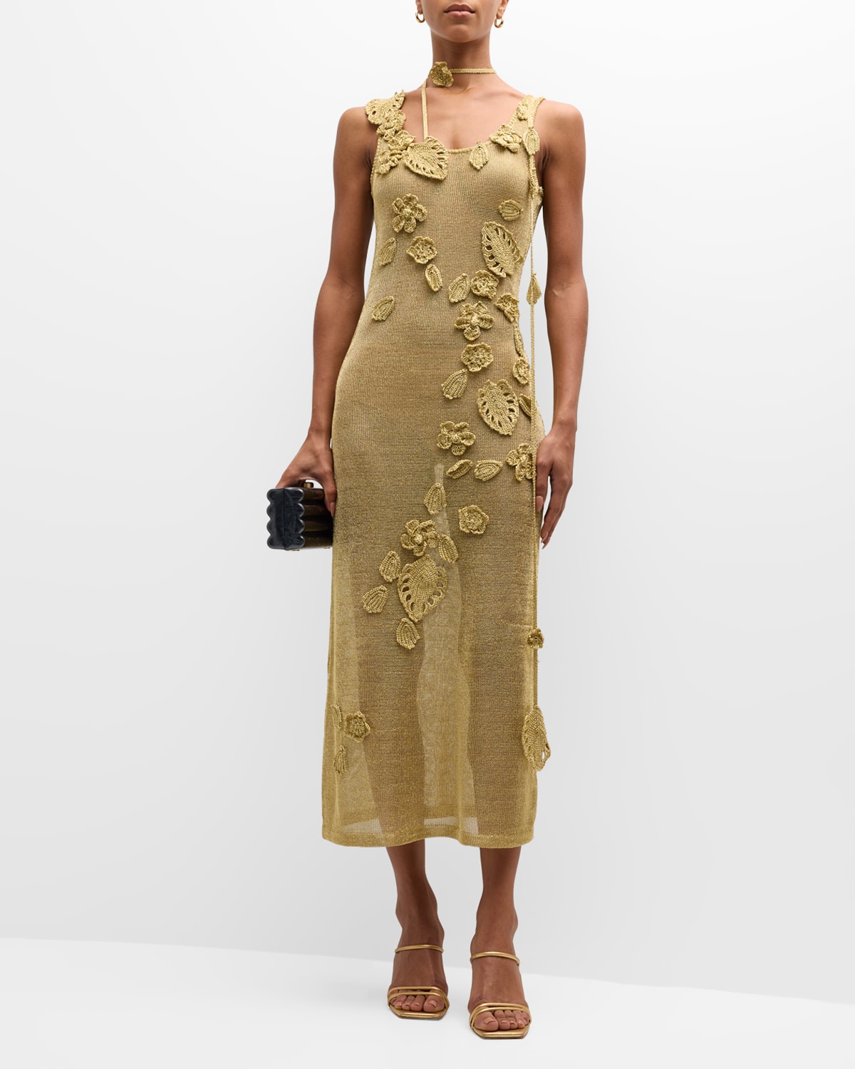 Shop Cult Gaia Pemma Crochet-knit Midi Dress Coverup In Gold