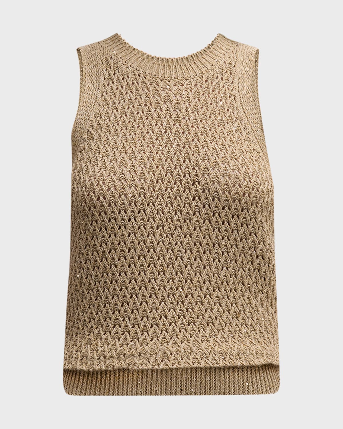 Eleventy Crewneck Metallic Knit Tank Top In Sand