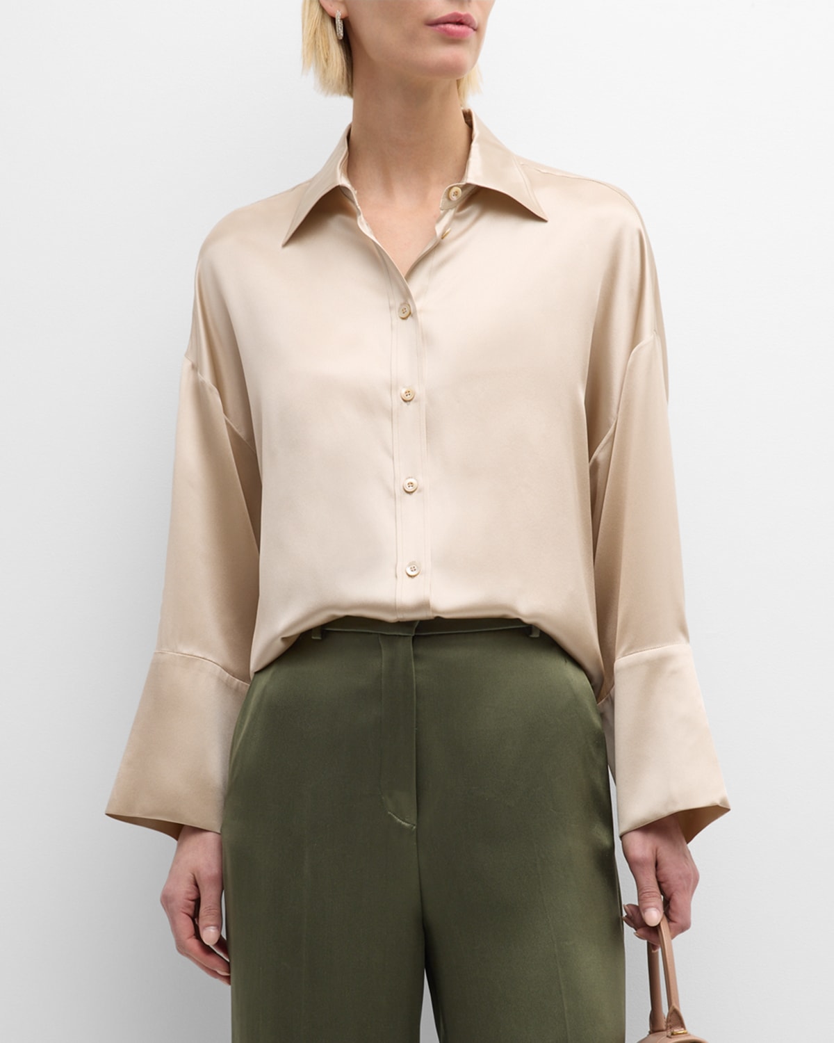 Eleventy Drop-shoulder Button-down Silk Shirt In Sand