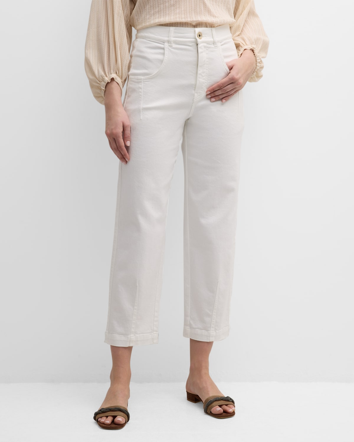 Shop Eleventy Stretch Denim High-rise Straight-leg Jeans In White