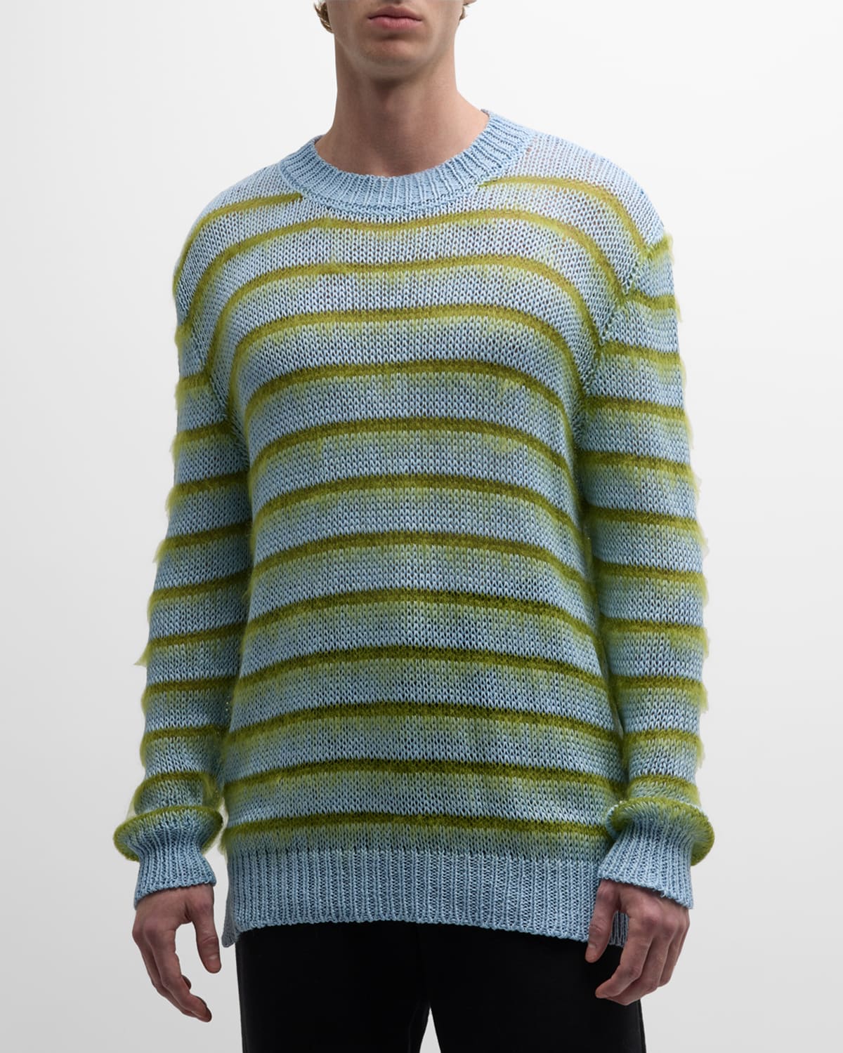 Shop Marni Men's Striped Mohair Sweater In Iris/blue