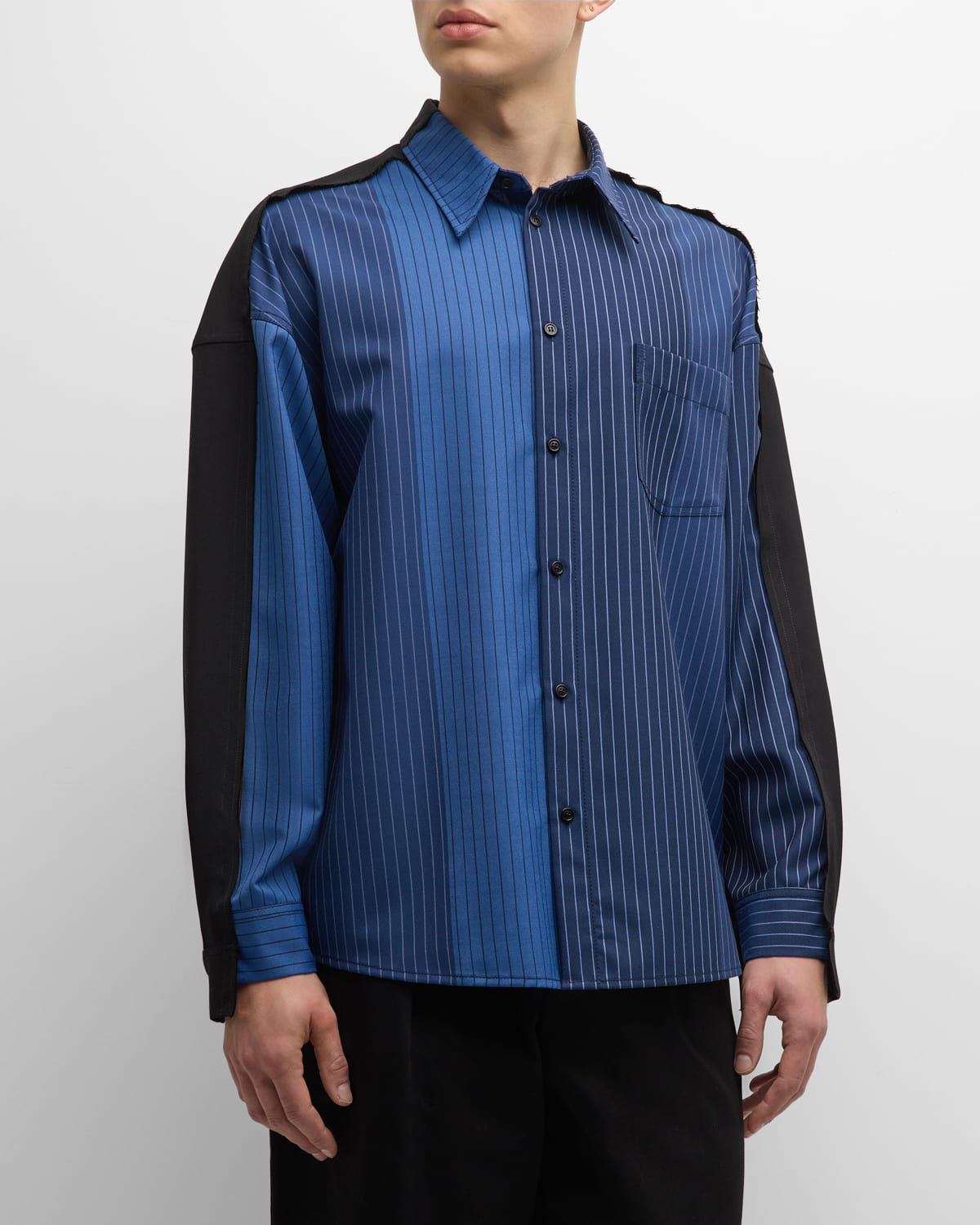 Shop Marni Men's Degrade Striped Wool Overshirt In Dark/blue