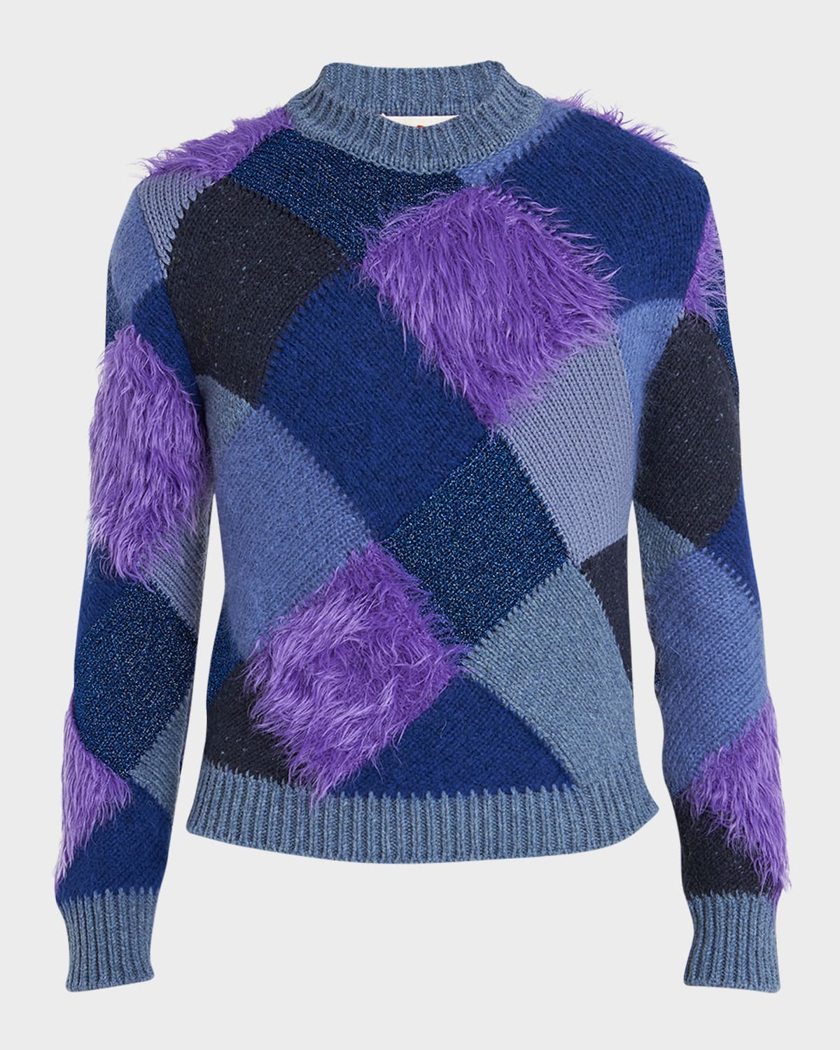 Marni Crewneck Rhombus Intarsia Sweater Ocean Blue In Ocean