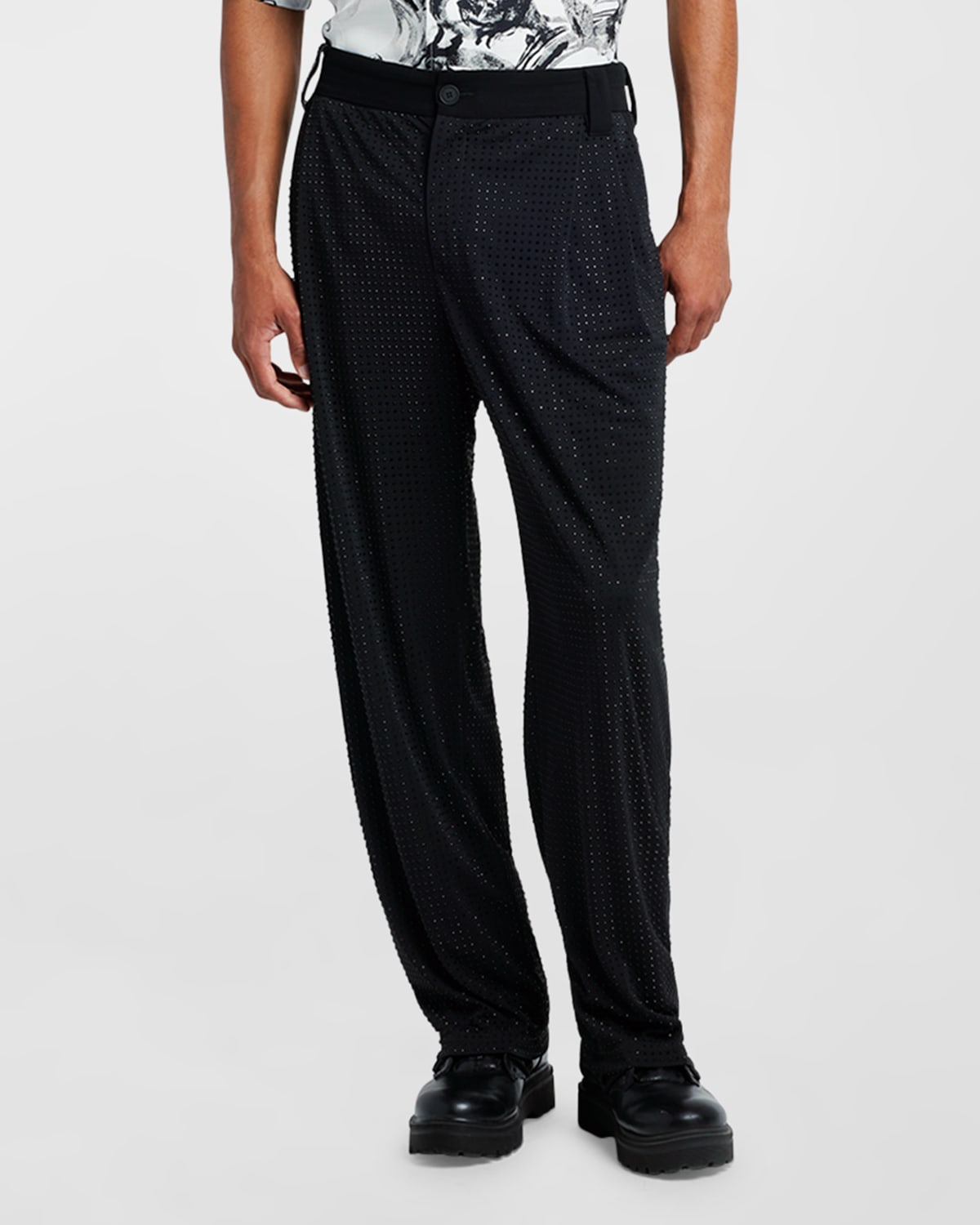 Shop Versace Jeans Couture Men's Strass Pleated Trousers In Black