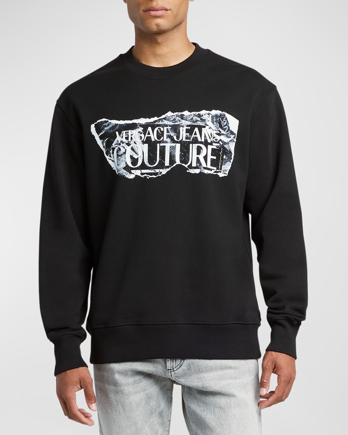 Shop Versace Jeans Couture Men's Newspaper Logo Sweatshirt In Black