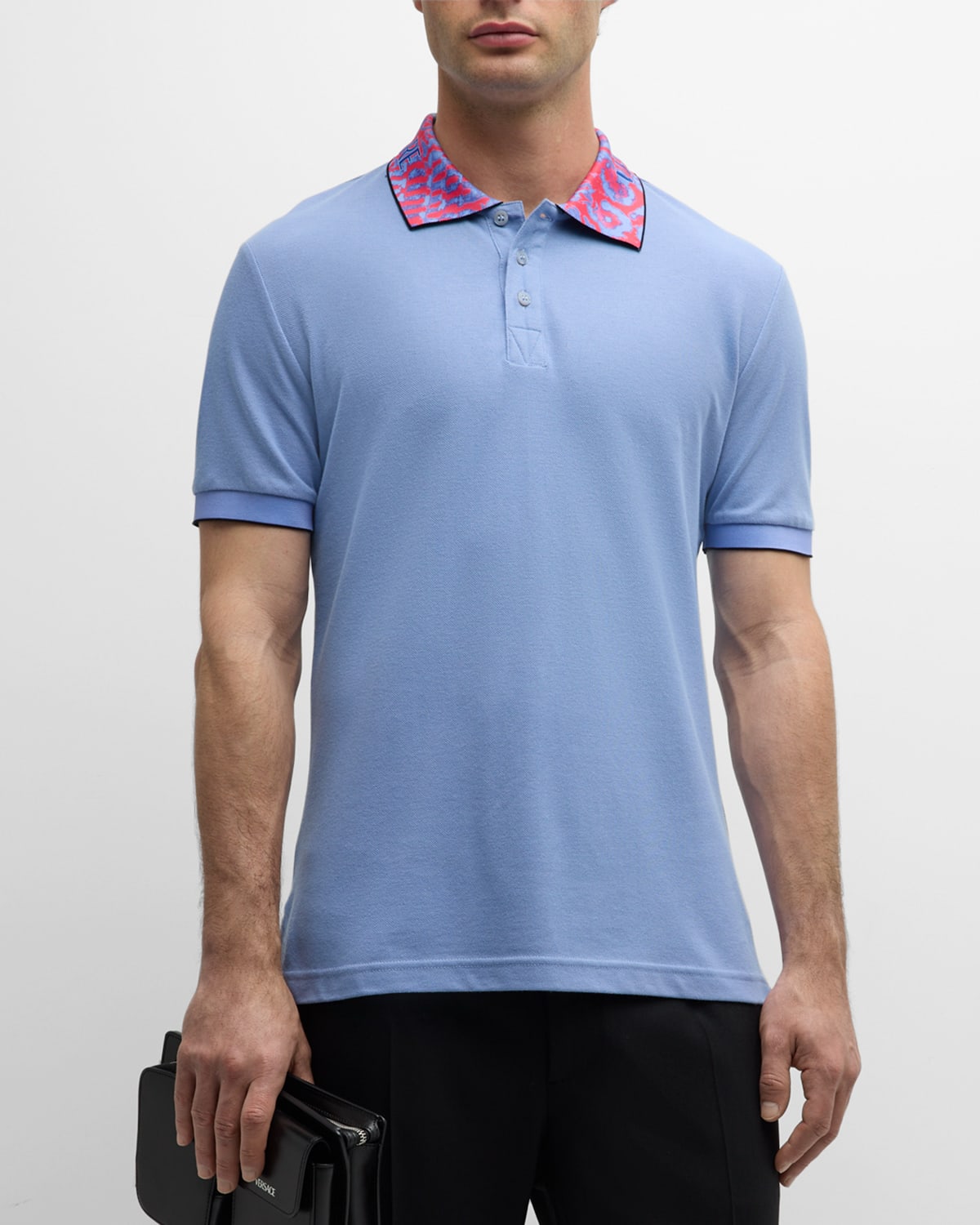 Shop Versace Jeans Couture Men's Polo Shirt With Animalier Collar In Bonnie Light Blue