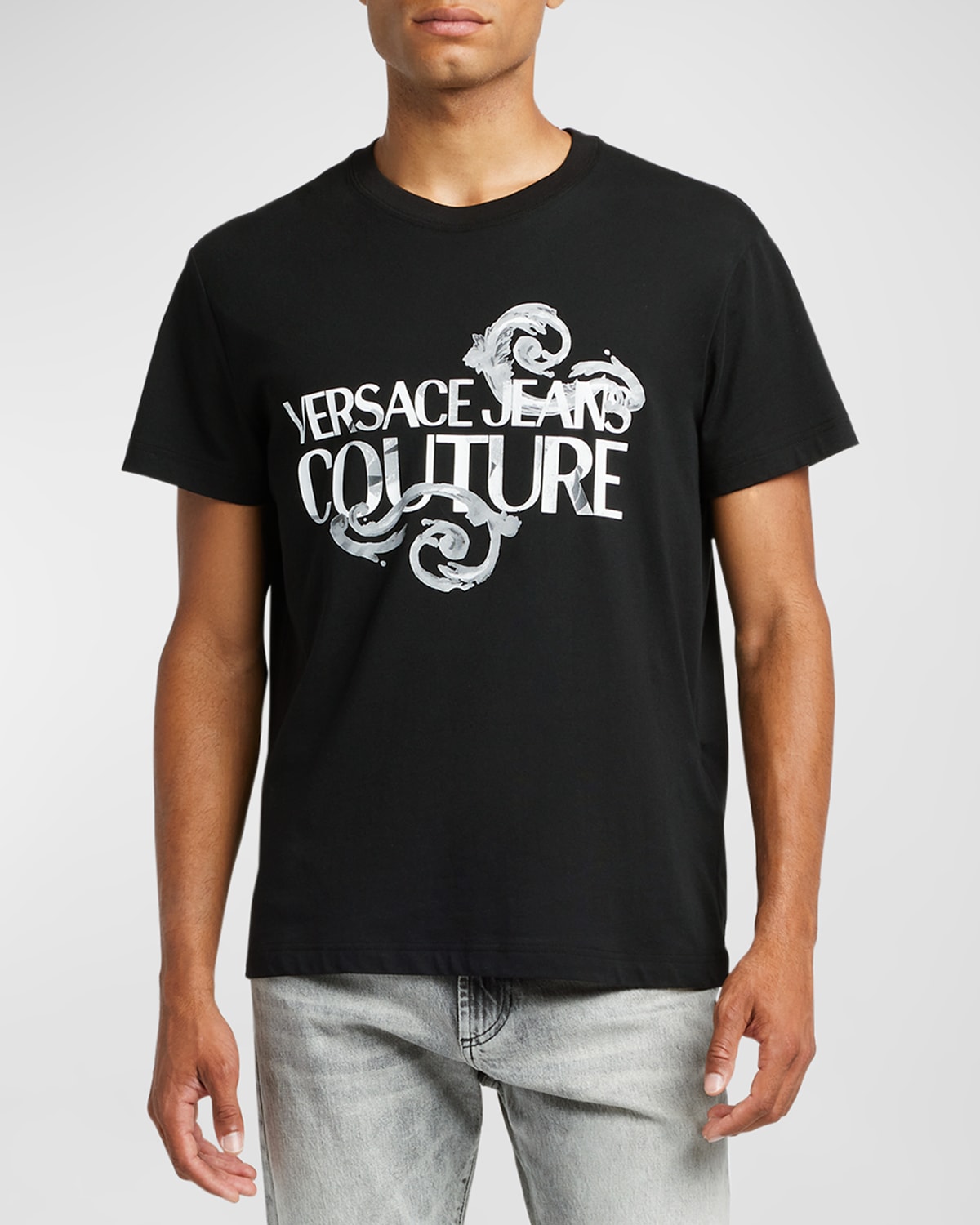 Versace Jeans Couture Men's Baroque Logo T-shirt In Black