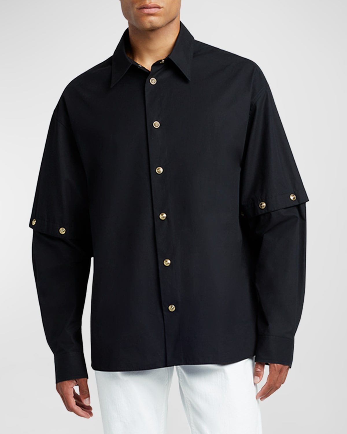 Shop Versace Jeans Couture Men's Shirt With Snap-off Sleeves In Black