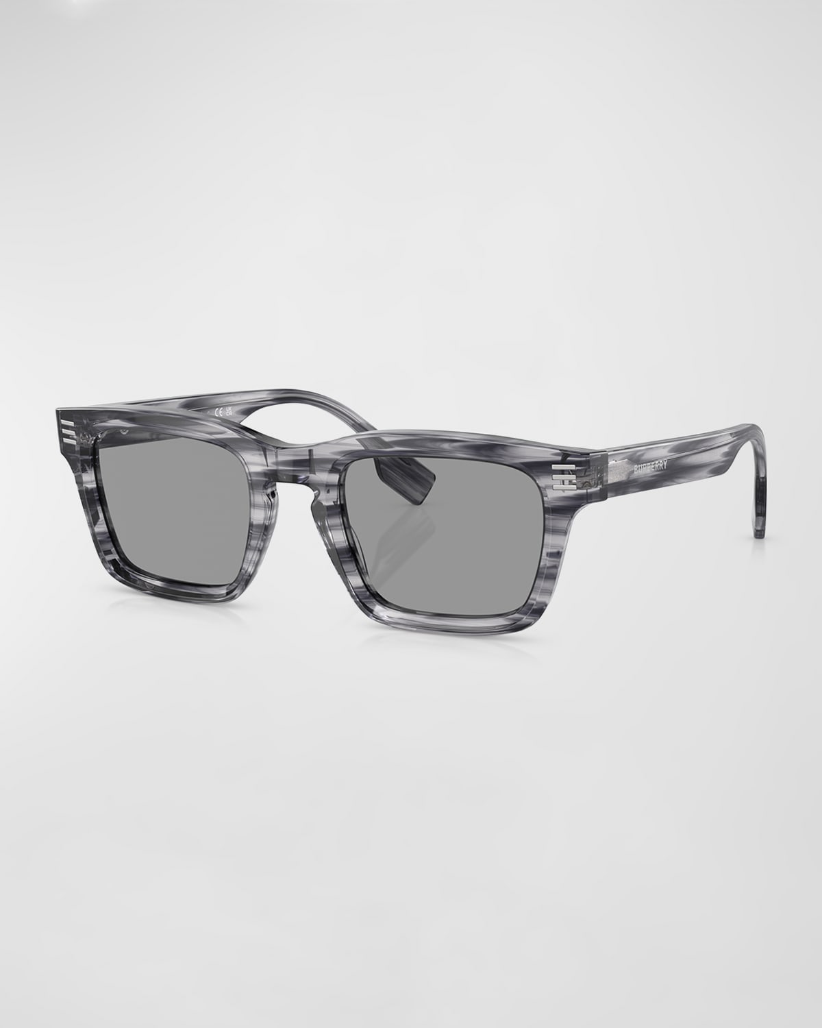 Shop Burberry Men's Acetate Rectangle Sunglasses In Grey