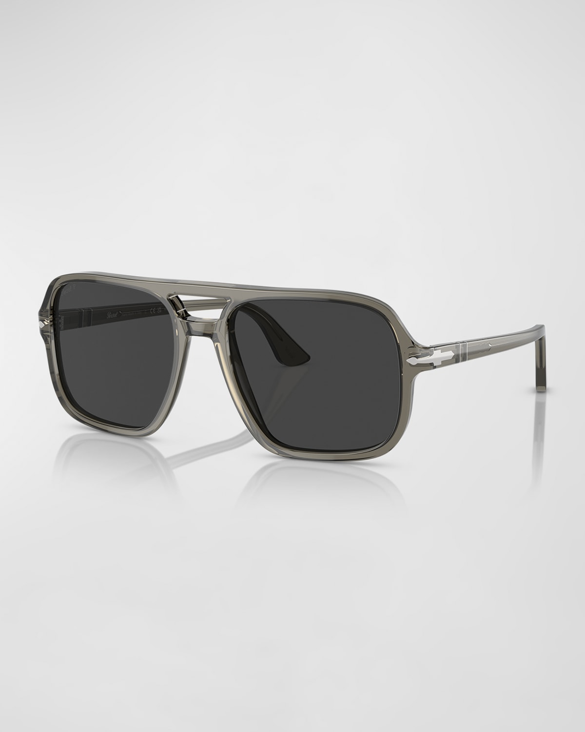 Persol Men's Double-bridge Acetate Aviator Sunglasses In Grad Smoke