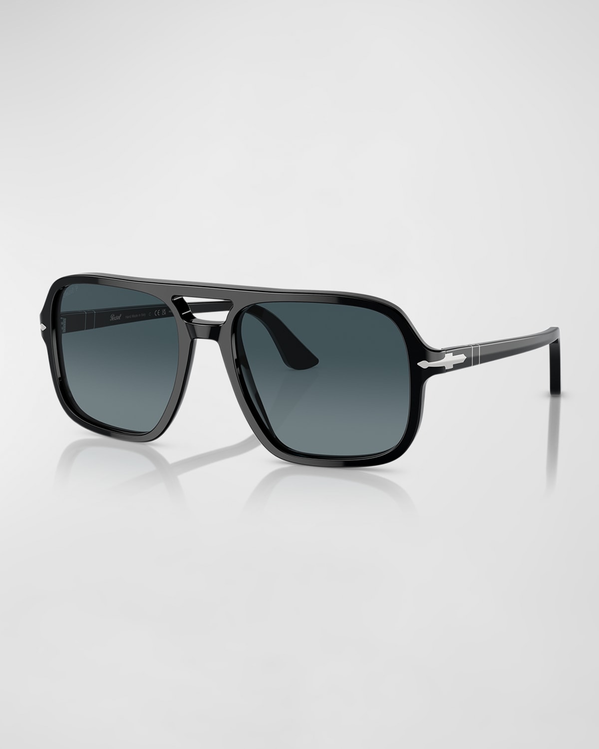 Persol Men's Double-bridge Acetate Aviator Sunglasses In Black