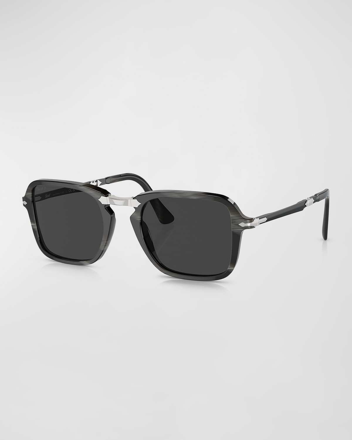 Persol Men's Foldable Acetate Rectangle Sunglasses In Black