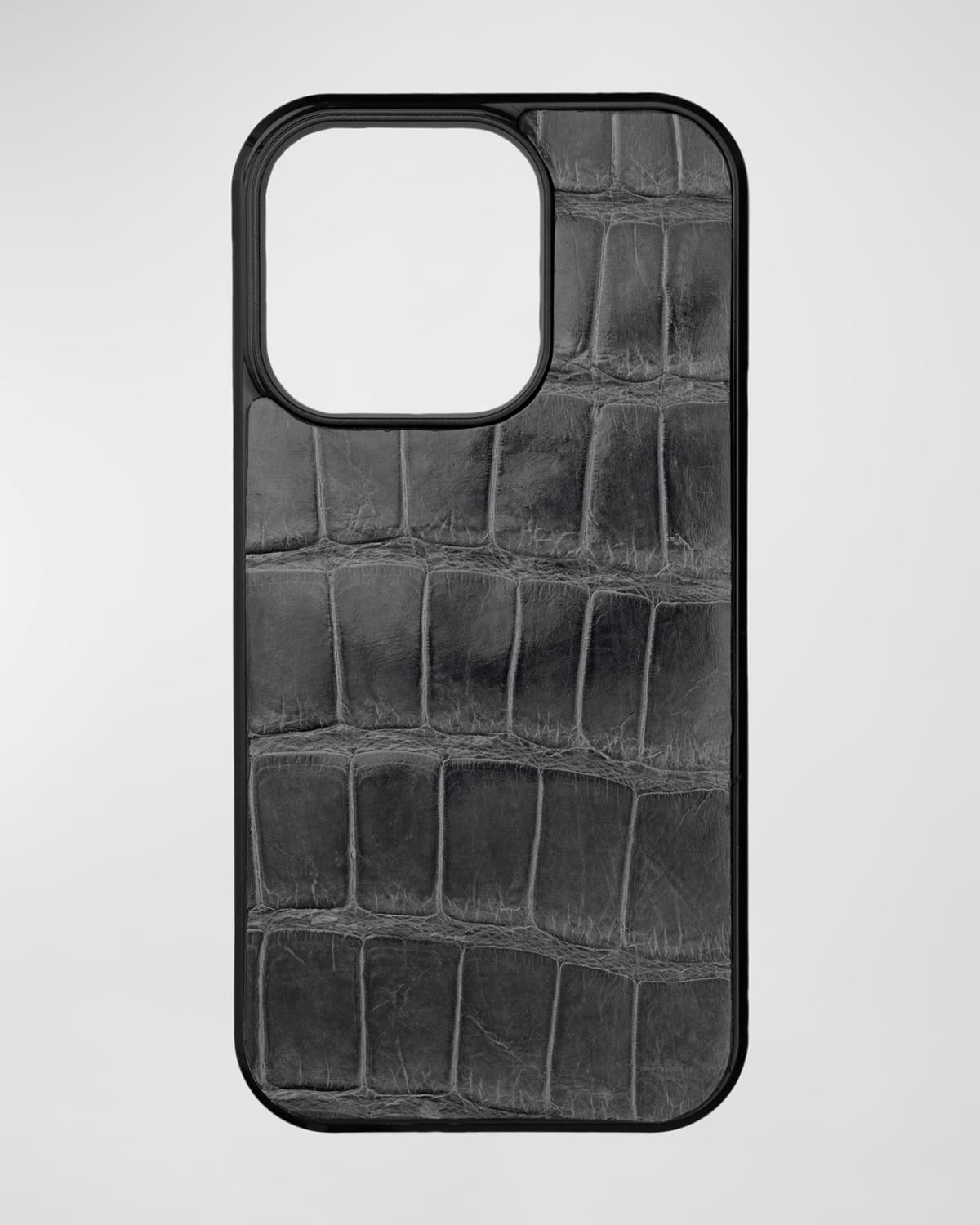 Abas Men's Iphone 15 Pro Leather Alligator Case In Grey