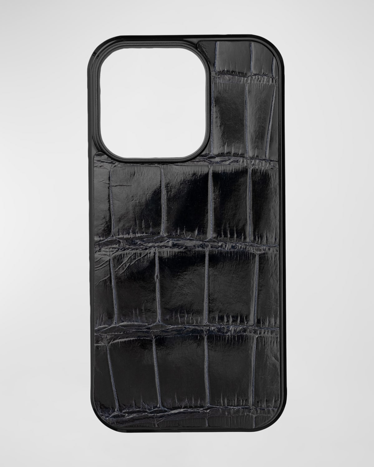 Abas Men's Iphone 15 Pro Leather Alligator Case In Midnight
