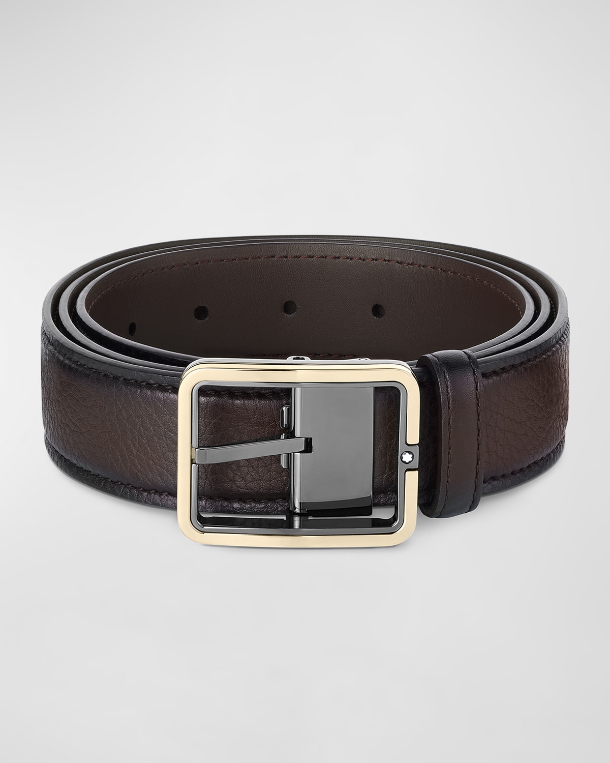 Shop Montblanc Men's Two-tone Buckle Grained Leather Belt, 35mm In Brown