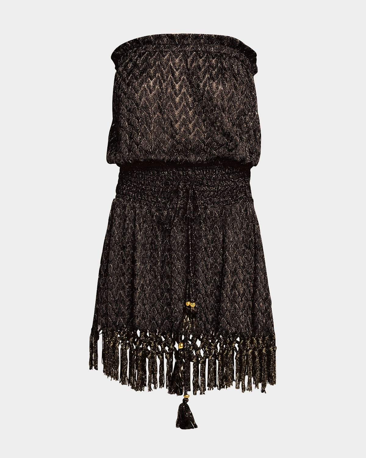 Ramy Brook Lauryn Mini Coverup Dress In Black/gold Zig Zag