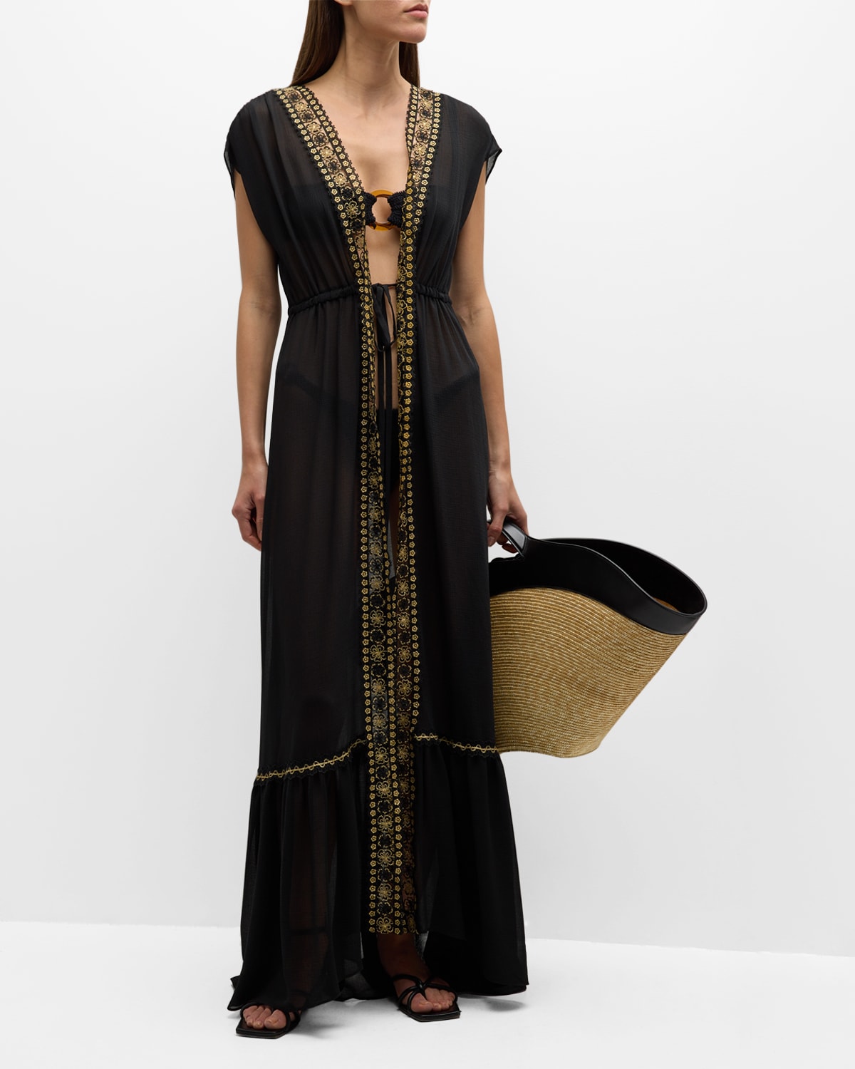 Ramy Brook Kairi Embroidered Maxi Dress In Black
