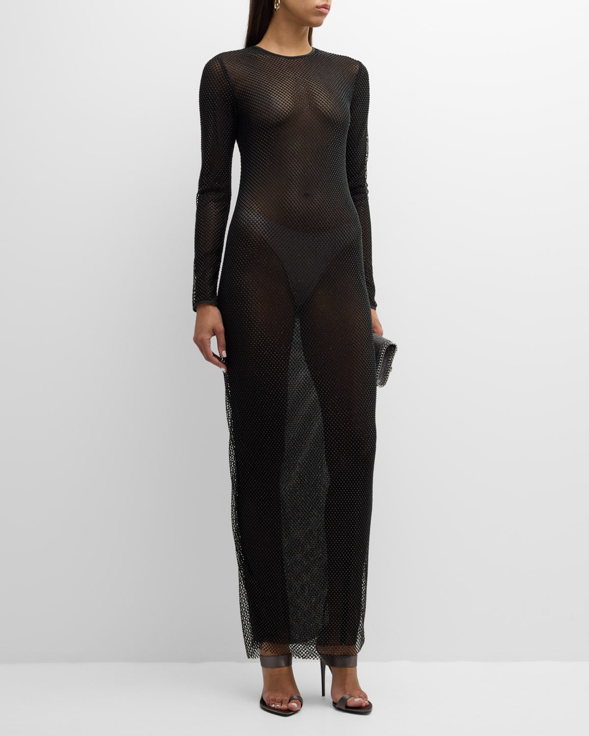 Le Superbe Net Worth Kate Long-sleeve Maxi Dress In Networth Mesh
