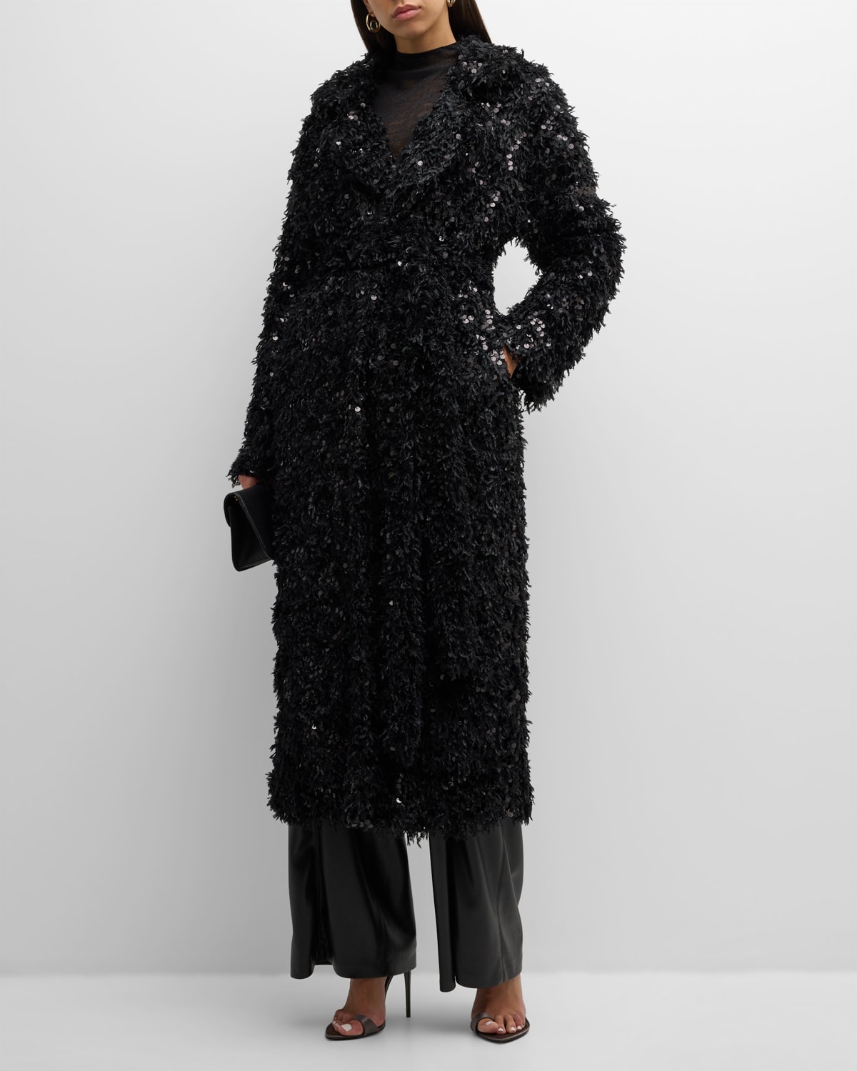 Le Superbe Extra Extra Sequin Faux-fur Cardi Coat In Black Hidden Frin