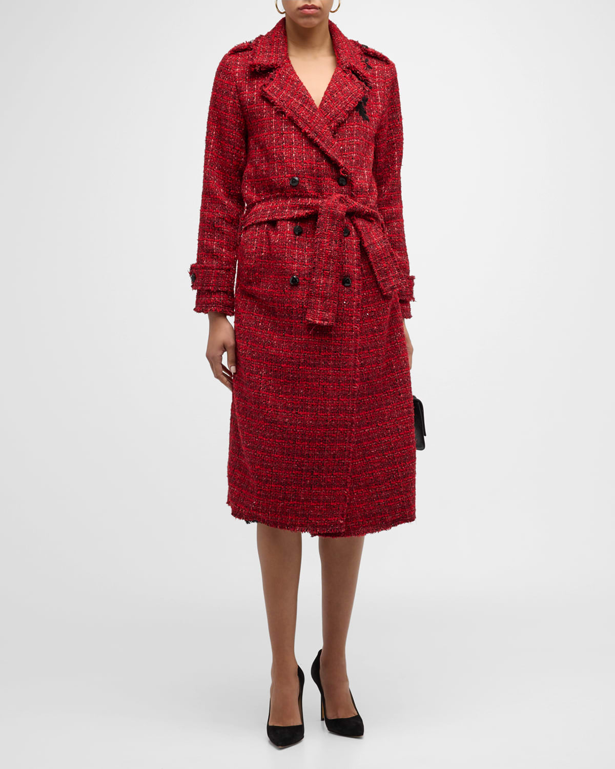 Le Superbe Belle De Jour Tweed Trench Coat In Red Paris Tweed