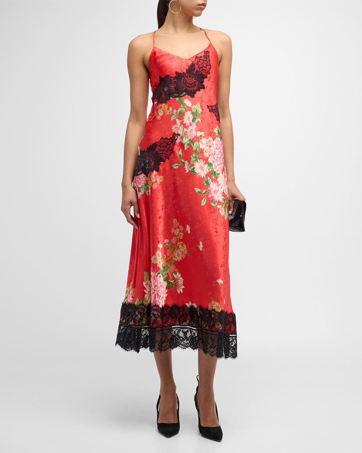 Le Superbe Superbe Floral Lace Slip Dress In Chinoiserie Flora