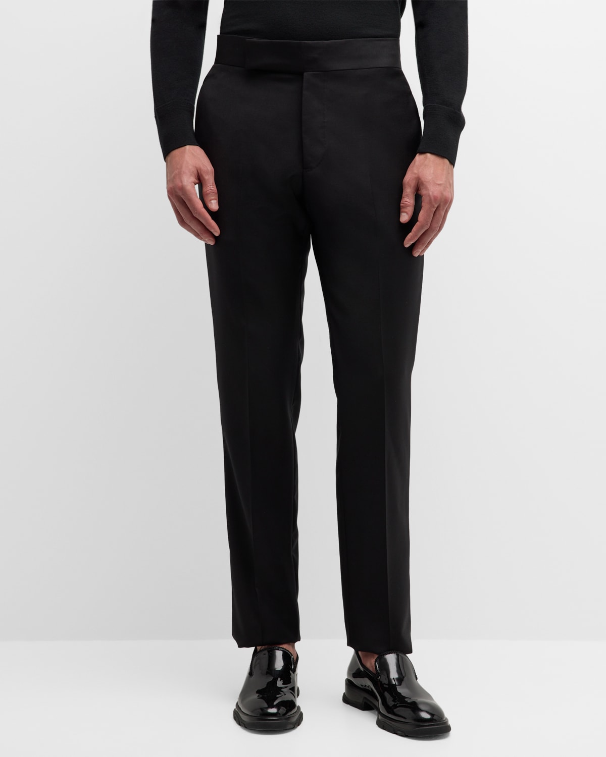 Shop Emporio Armani Men's Wool Tuxedo Trousers In Solid Black