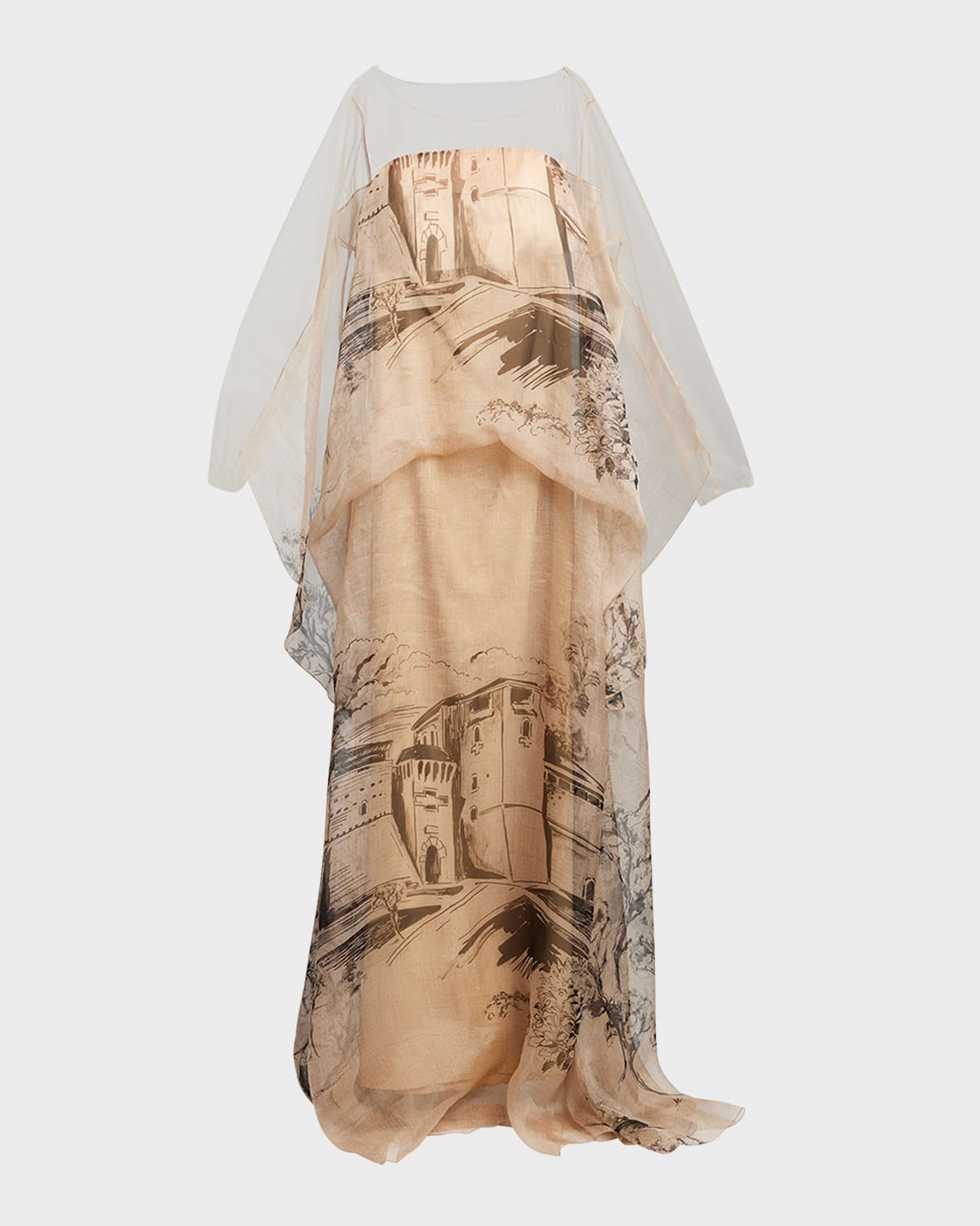 Alberta Ferretti Printed Silk Long-sleeve Kaftan Illusion Gown In Fantasy Print Old