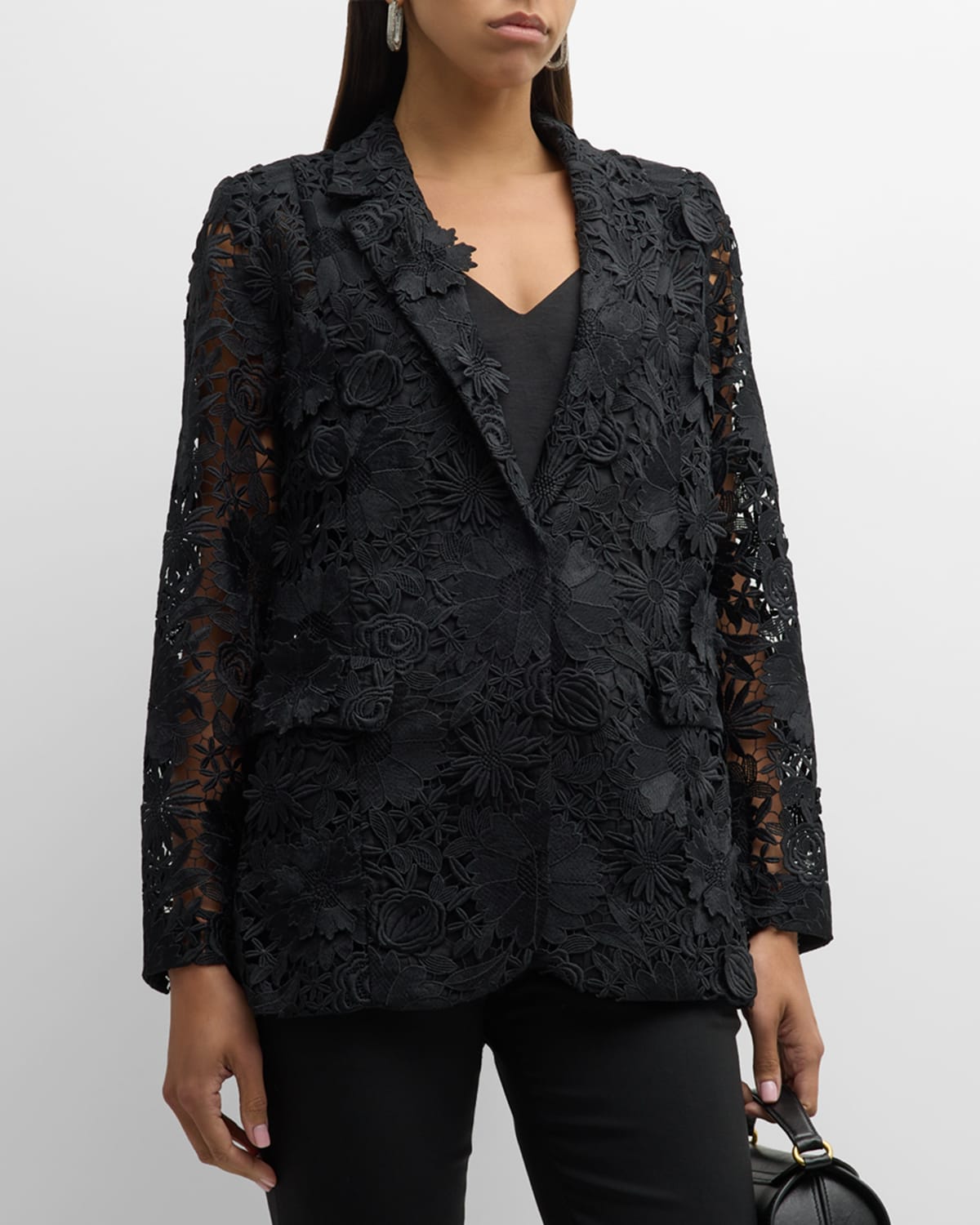 Shop Ungaro Kehlani Notched-lapel Floral Lace Jacket In Black