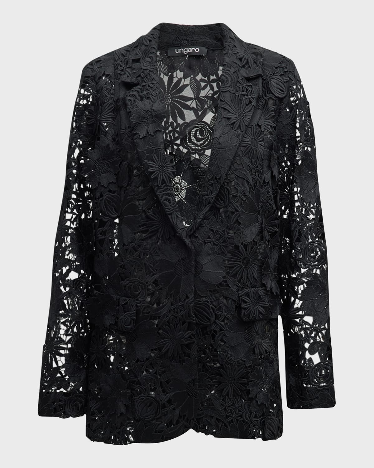 Shop Ungaro Kehlani Notched-lapel Floral Lace Jacket In Black