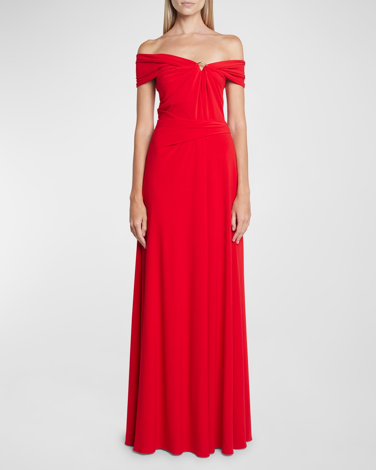 Shop Talbot Runhof O-ring Off-the-shoulder Jersey Crepe Gown In Ferrari
