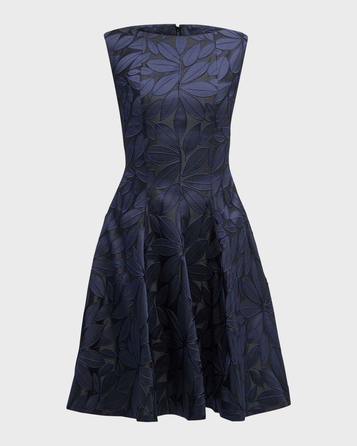 Talbot Runhof Leaf Flower Jacquard Cap-sleeve Dress In Midnight