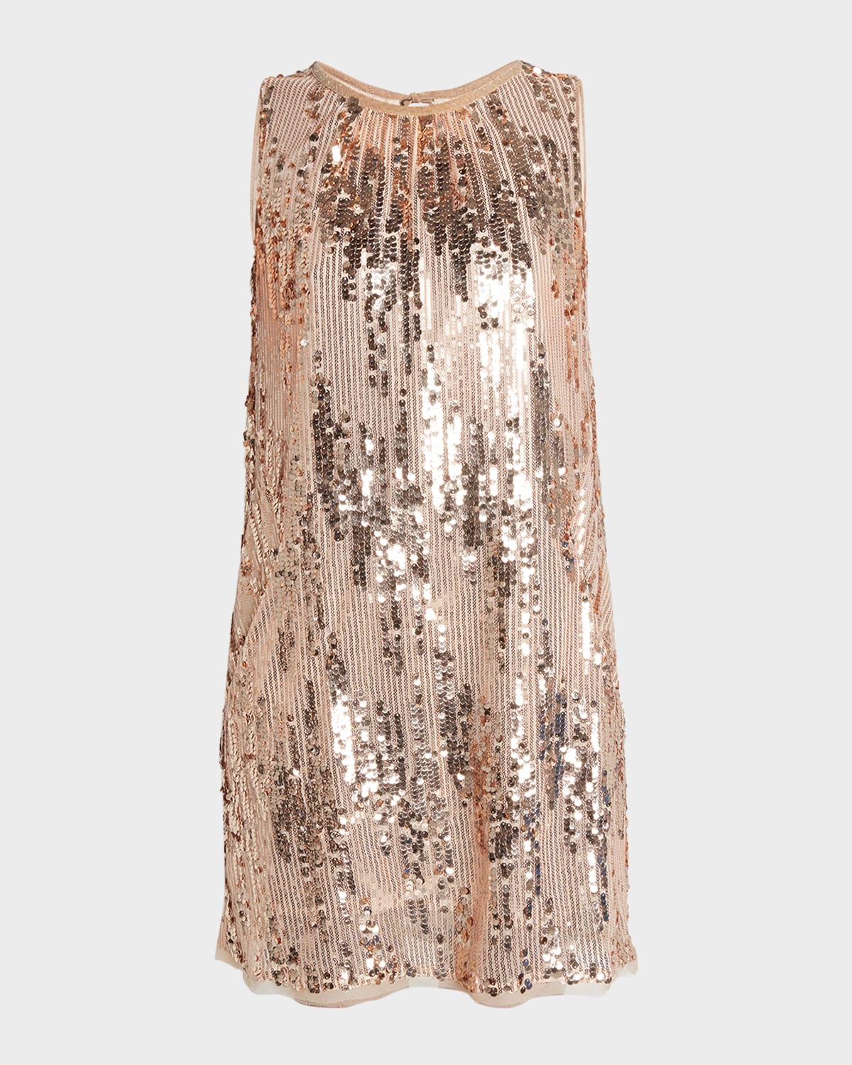 Talbot Runhof Brushstroke Sequin Sleeveless Mini Shift Dress In Oyster