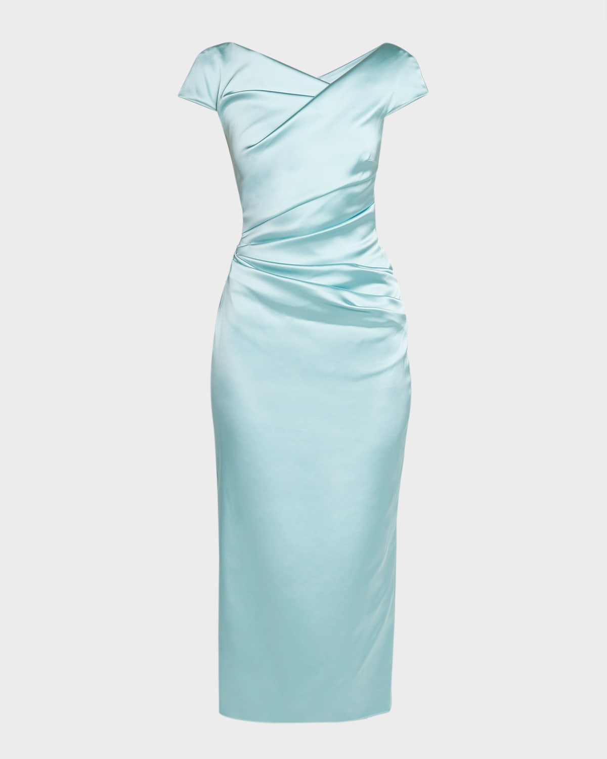 Shop Talbot Runhof Cap-sleeve Satin Duchesse Midi Dress In Baby Blue