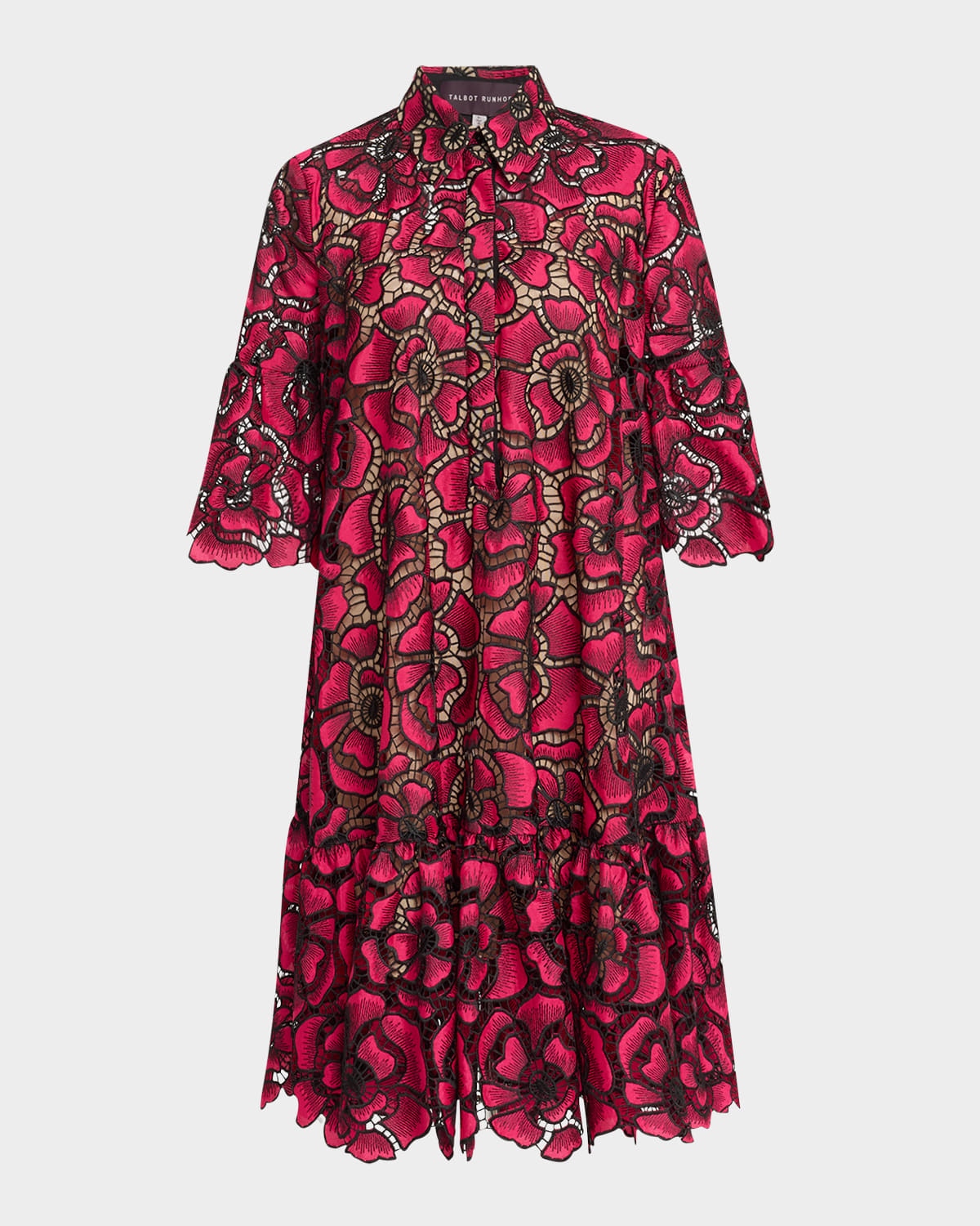 TALBOT RUNHOF CORNFLOWER EMBROIDERED RUFFLE SHIRTDRESS