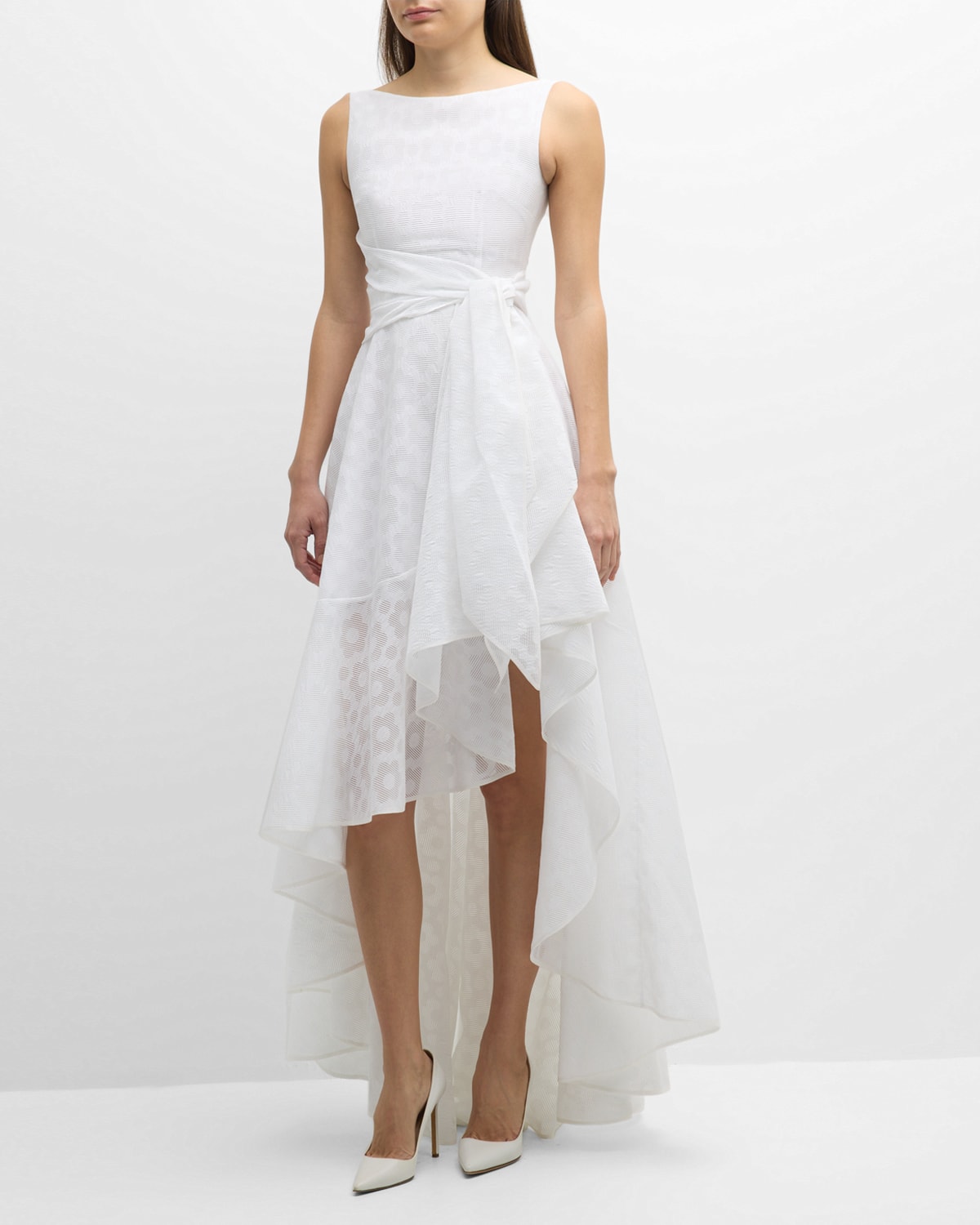 Shop Talbot Runhof High-neck Sleeveless Pril Flower Organdy High-low Dress In White