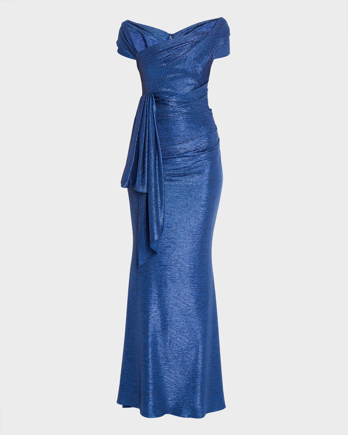 Talbot Runhof Mirrorball Draped Off-shoulder Gown In Electric Blue