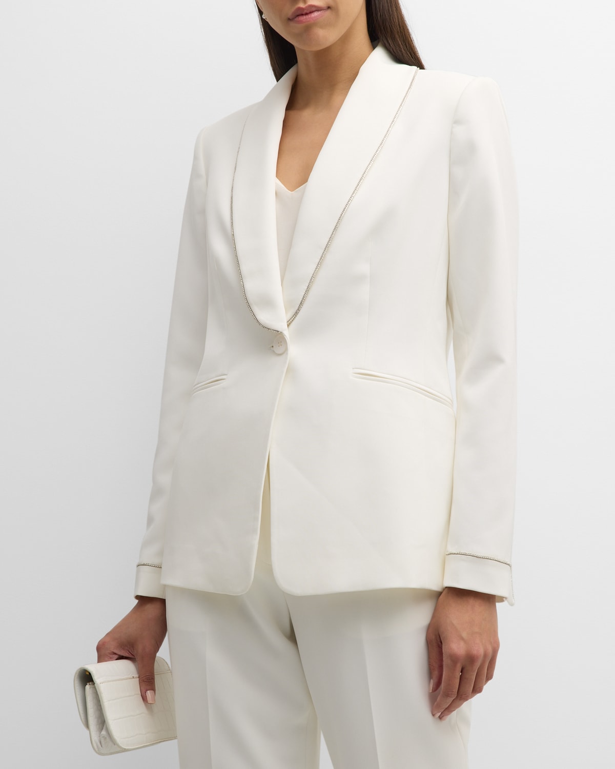 ELIE TAHARI THE LEXY SINGLE-BUTTON RHINESTONE-TRIM BLAZER