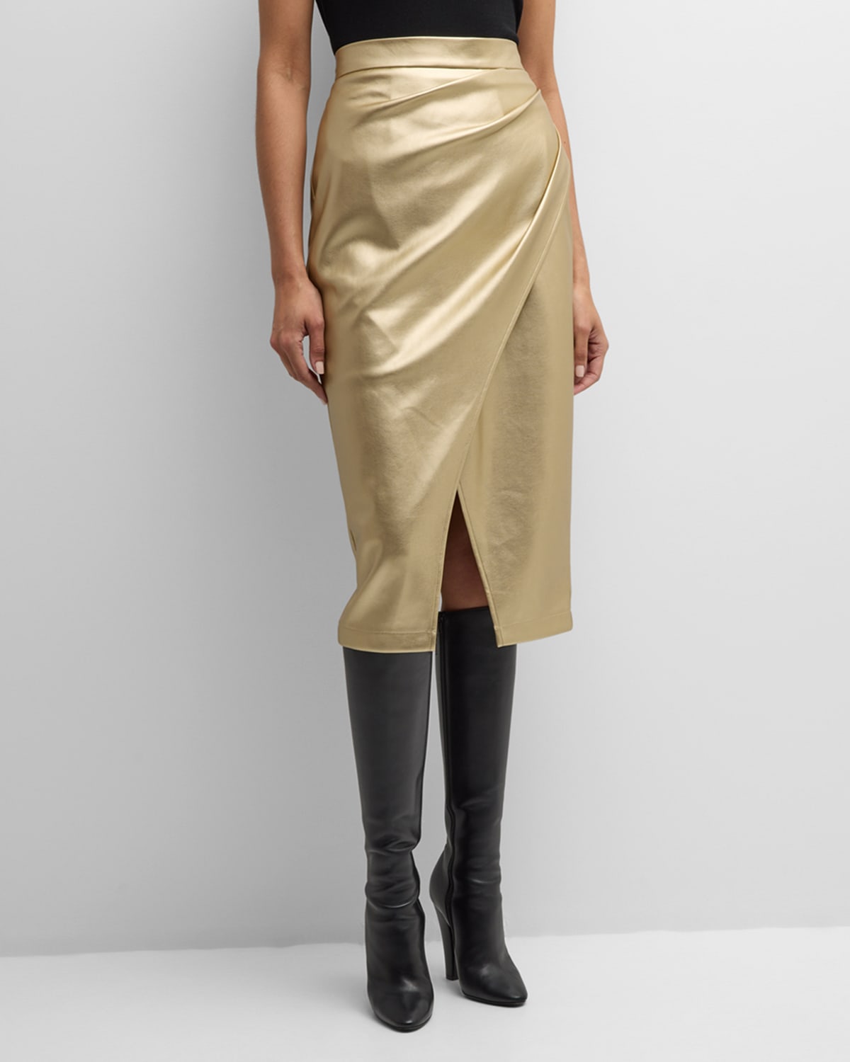Elie Tahari The Mika Pleated Metallic Pencil Skirt In Liquid Gold