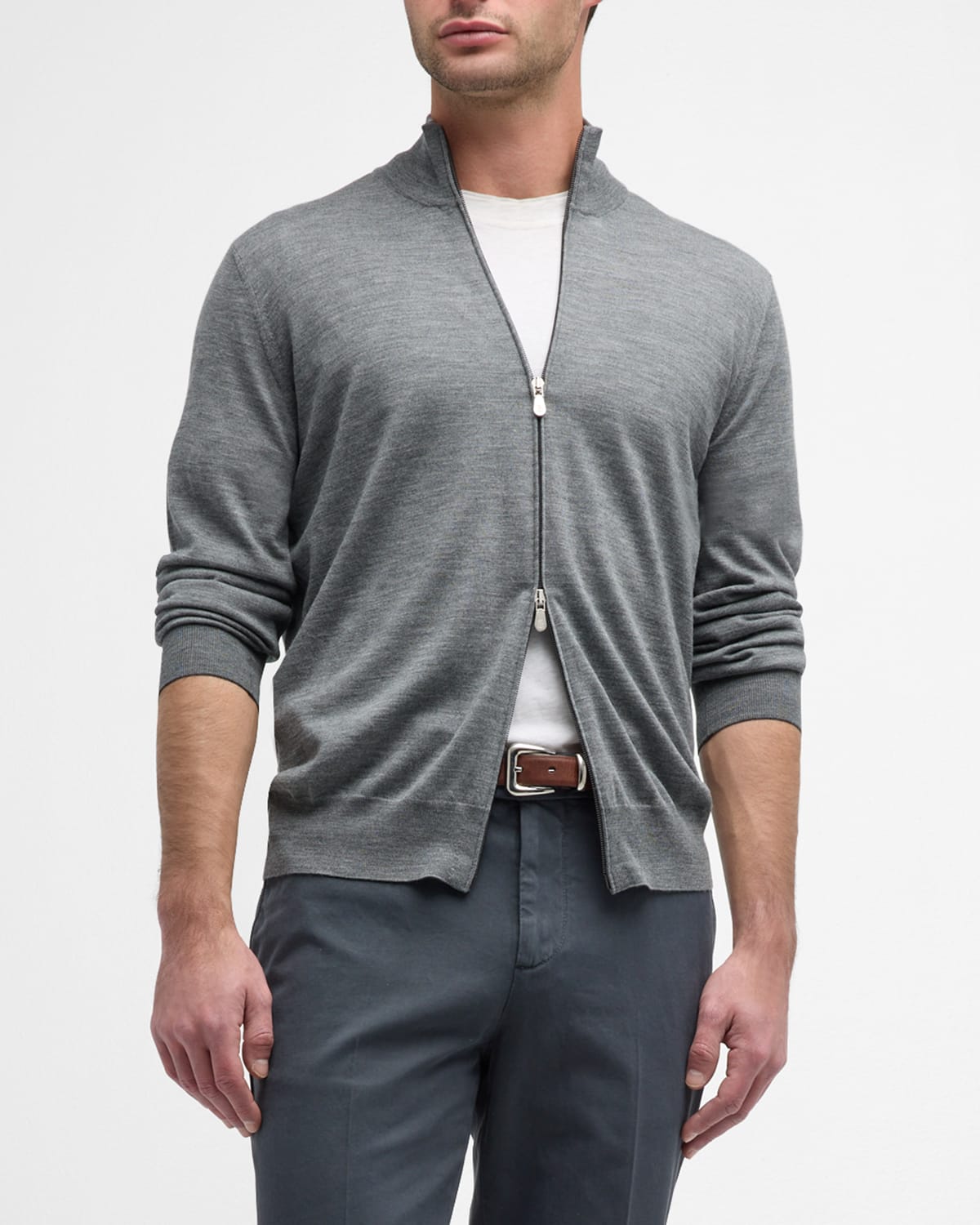 Brunello Cucinelli Men's Wool-cashmere Full-zip Jumper In Dark Grey