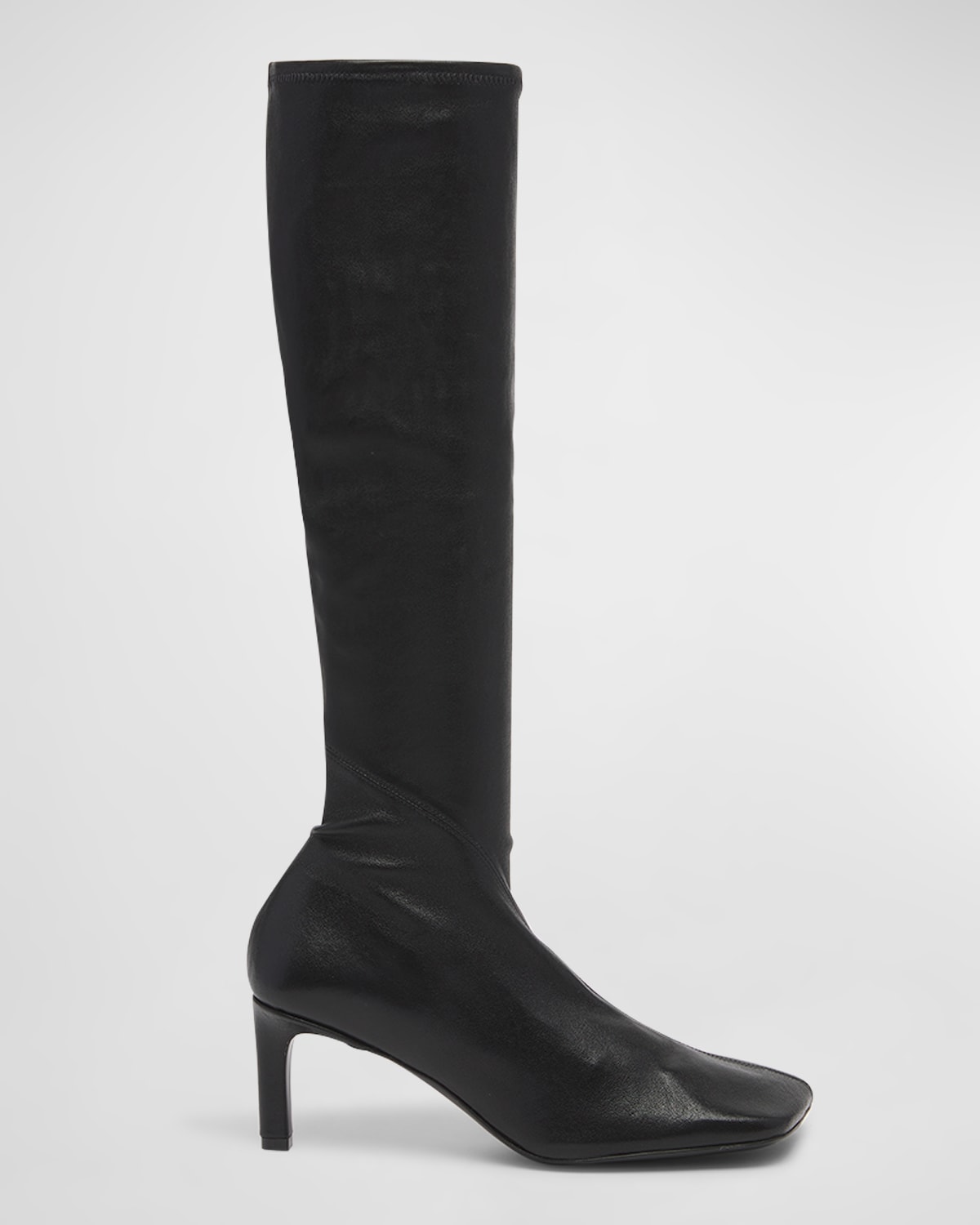 Shop Jil Sander Asymmetrical Stretch Leather Knee Boots In Black