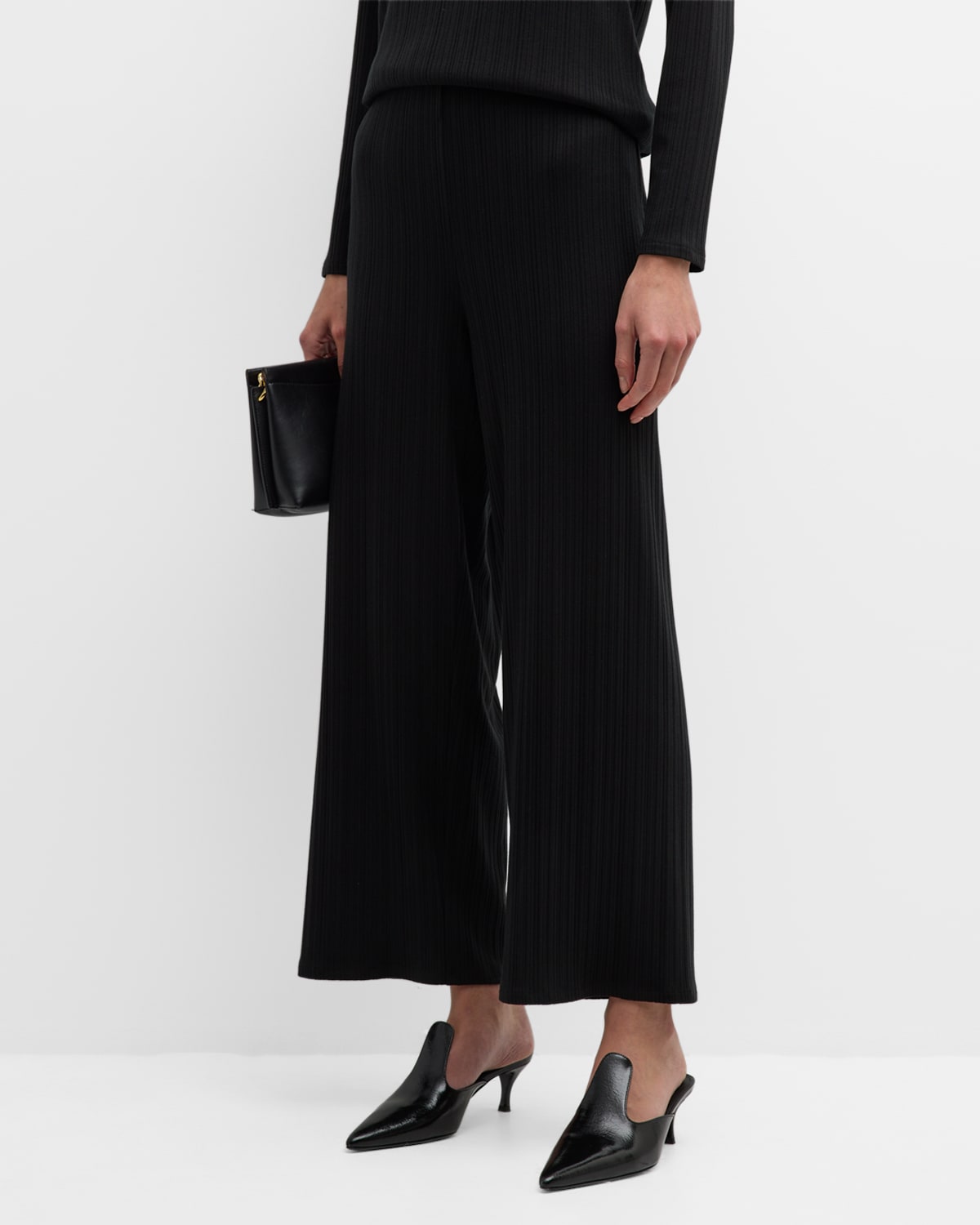 Eileen Fisher Ribbed Wide-leg Ankle Pants In Black