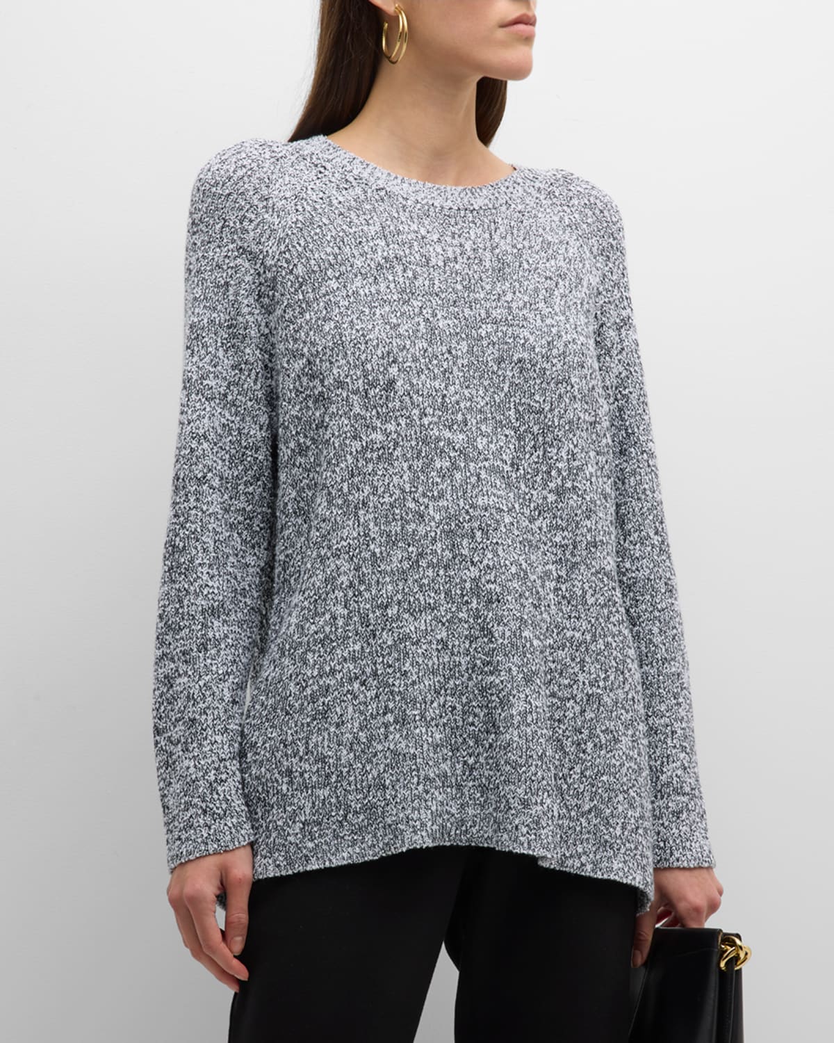 Shop Eileen Fisher Crewneck Boucle Organic Cotton Sweater In White Black